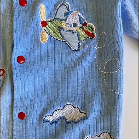 Tapioca by Little Me Colorblock Helicopter Airplane Flying Dogs Footie Size 3M - Picture 4 of 7